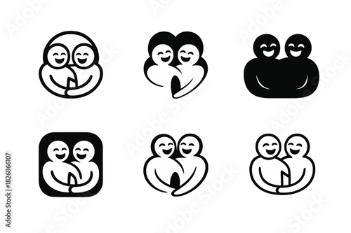 Joyful Connection Icons. People in moments of laughter and camaraderie. Icon set. Set Logo of joyful connection: spontaneous laughter burst. harmonious logo