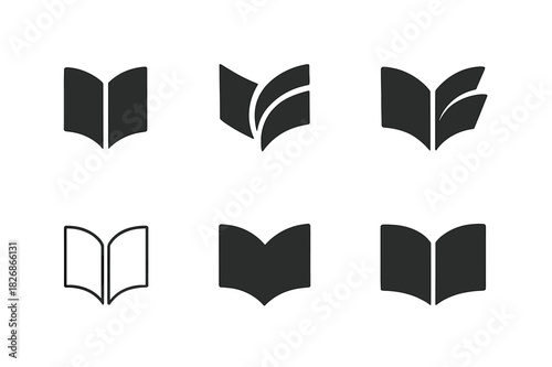 Book Page Logo Variety. Book pages turning. Icon set. Set Logo of Book pages turning: Pages in motion arc. harmonious logo variations of the same emblematic