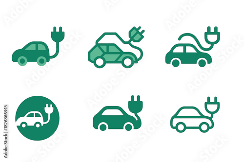 Electric Car Conversion Logos. DIY electric car conversion kits. Icon set. Set Logo of DIY electric car conversion kits: wiring harness. harmonious logo