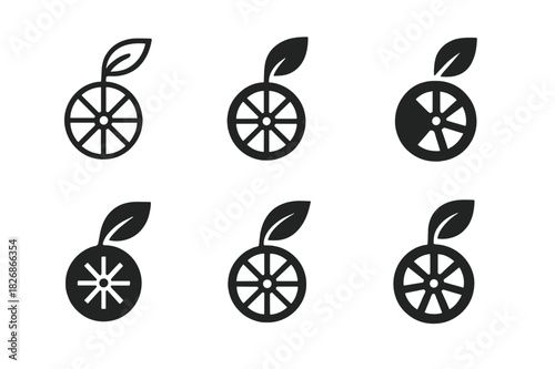 Eco Transport Icons. Urban Mobility. Icon set. Set Logo of Urban Mobility: eco transport wheel symbol. harmonious logo variations of the same emblematic