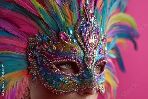 Colorful Feather Mask With Jewels for a Festive Celebration