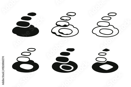 Garden Path Logos. Garden path. Icon set. Set Logo of garden path: stepping stones over moss. harmonious logo variations of the same emblematic concept, each