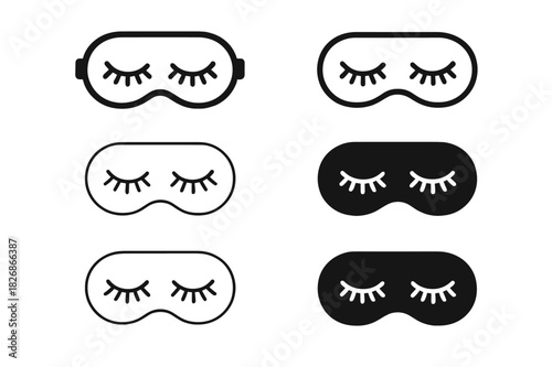 Sleep Mask Logos. Sleep wellness. Icon set. Set Logo of Sleep wellness: sleep mask with closed lashes. harmonious logo variations of the same emblematic