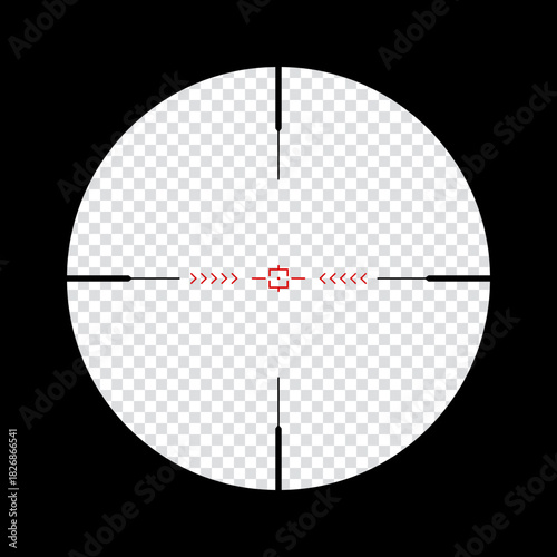 Sniper scope crosshairs view. sniper sight with measurement marks. sniper scope template isolated on transparent background. rifle optical sight