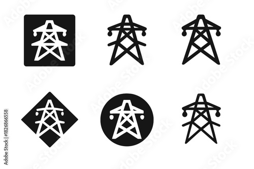 Electricity Flow Icons. How electricity flows. Icon set. Set Logo of how electricity flows: power line. harmonious logo variations of the same emblematic