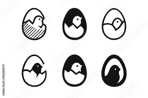 Birth Icon Variations. Birth. Icon set. Set Logo of Birth: egg cracking open. harmonious logo variations of the same emblematic concept, each with different
