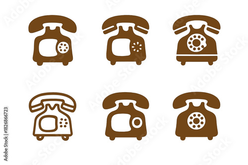 Vintage Electronics Icons. Decorating with vintage electronics. Icon set. Set Logo of Decorating with vintage electronics: rotary dial telephone handset.