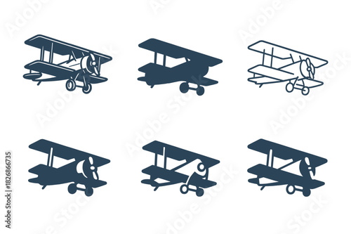 Historical Transport Icons. Historical transportation methods (ships, planes, automobiles). Icon set. Set Logo of historical transport: early