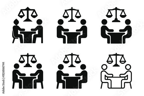 Civil Court Logo Set. Representation in civil court cases and legal settlements. Icon set. Set Logo of representation in civil court cases and legal