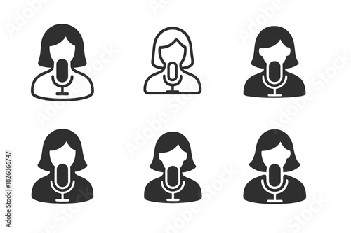 Voice Search Icons. Voice Search Optimization. Icon set. Set Logo of Voice Search Optimization: voice assistant avatar. harmonious logo variations of the same