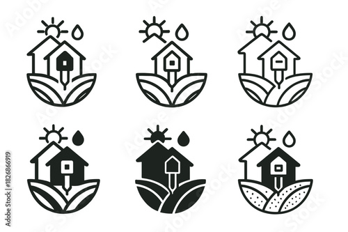 Rural Climate Adaptation Icons. Rural communities and their adaptation to changing climates. Icon set. Set Logo of Rural communities and their adaptation to