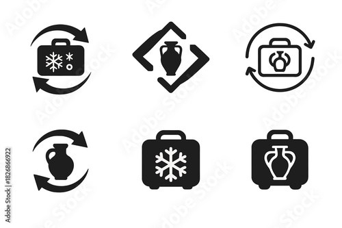 Cultural Artifact Icons. The Exchange of Cultural Artifacts and Historical Items. Icon set. Set Logo of The Exchange of Cultural Artifacts and Historical