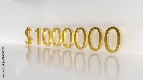 One million Dollars Sign count Treasure wealth gold money cash Investment and business income. Inflation dollar symbol 3D animation
