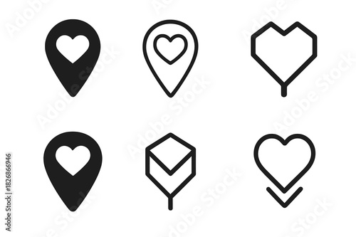 Digital Dating Icons. Dating in the Digital Age. Icon set. Set Logo of Dating in the Digital Age: Location Match Pin. harmonious logo variations of the same
