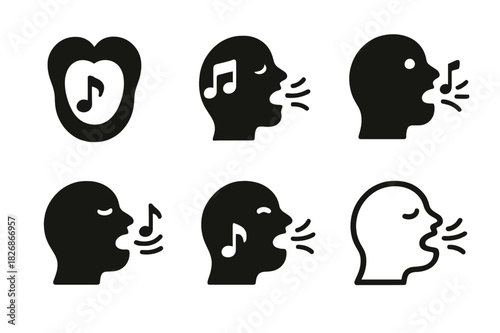Jazz Expression Logos. Vocal improvisation and scat singing. Icon set. Set Logo of jazz expression: spontaneous rhythm pulse. harmonious logo variations of the