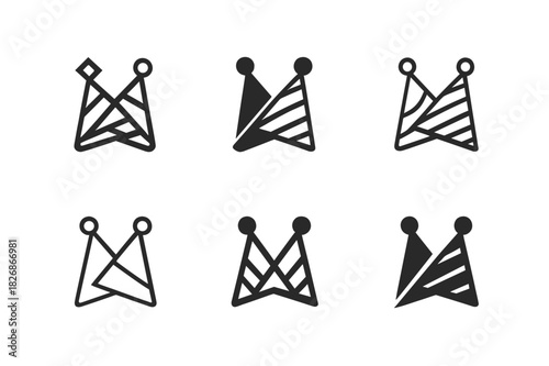 Party Hats Icon Set. party hats. Icon set. Set Logo of party hats: twin hats crossed. harmonious logo variations of the same emblematic concept, each with