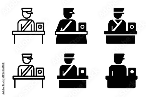 Border Checkpoint Icons. Global Migration & Refugee Issues. Icon set. Set Logo of border checkpoint. harmonious logo variations of the same emblematic concept