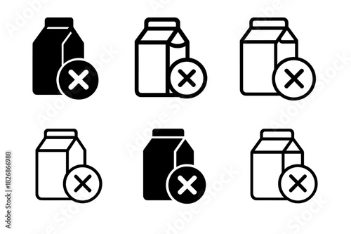 Fridge Cleaning Icons. Cleaning out the refrigerator. Icon set. Set Logo of Cleaning out the refrigerator: expired milk carton with X mark. harmonious logo