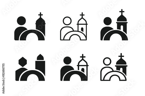 Religion Identity Icons. The relationship between religion and personal identity. Icon set. Set Logo of The relationship between religion and