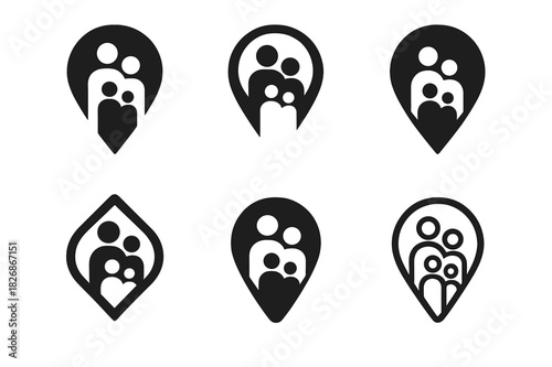 Family Memory Icons. Revisiting places of significance to the family. Icon set. Set Logo of revisiting places of significance to the family: family photograph