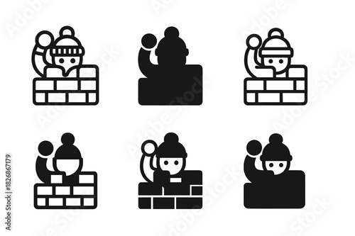 Snowball Fight Icons. Snowball fight. Icon set. Set Logo of snowball fight: winter goggles and beanie ready for play. harmonious logo variations of the same