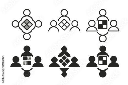 Diverse Team Logos. Building and leading diverse teams in business. Icon set. Set Logo of Building and leading diverse teams in business: culture mosaic tiles.