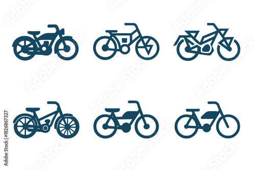 Historical Transport Logos. Historical transportation methods (ships, planes, automobiles). Icon set. Set Logo of historical transport: early motorbike.