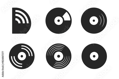 Vintage Magazine Logos. Vintage magazine. Icon set. Set Logo of vintage magazine: vinyl record. harmonious logo variations of the same emblematic concept