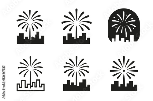 Festival Logo Variations. traditional festivals. Icon set. Set Logo of traditional festivals: fireworks burst over skyline. harmonious logo variations of the
