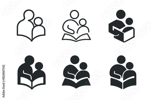 Mentorship Logos Collection. Mentor offering advice. Icon set. Set Logo of mentorship: mentor sharing knowledge book. harmonious logo variations of the same