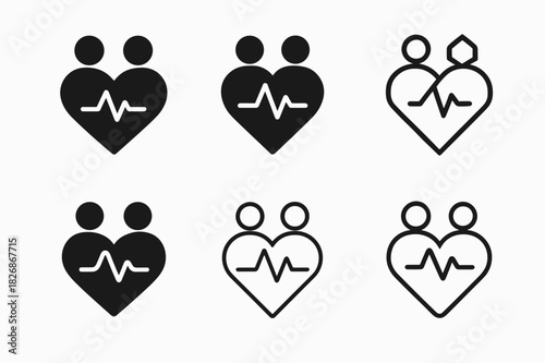 Heart Inspiration Logos. Inspiration through moments of deep emotional connection. Icon set. Set Logo of emotional inspiration: shared heartbeat symbol.