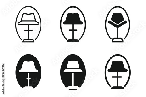 Hat Reflection Icons. Trying on a hat in a mirror. Icon set. Set Logo of trying on a hat: reflection of hat in mirror. harmonious logo variations of the same