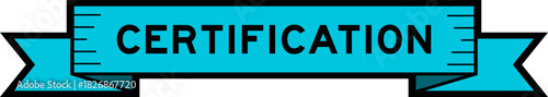 Ribbon label banner with word certificate in blue color on white background