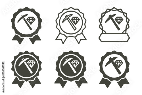 Ethical Mining Logos. Conflict minerals and ethical sourcing in mining. Icon set. Set Logo of ethical mining: handshake over mine. harmonious logo variations