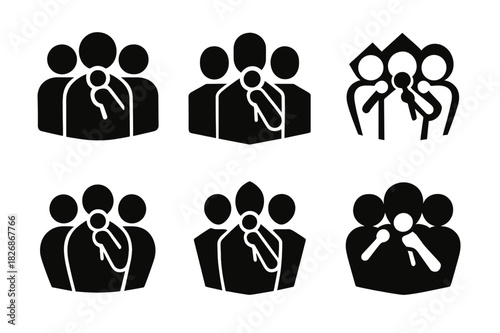 Karaoke Logo Variations. Karaoke events and competitions. Icon set. Set Logo of karaoke: group singing silhouette. harmonious logo variations of the same