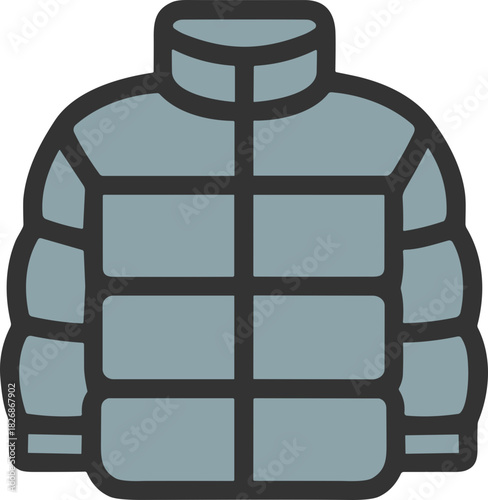 Puffy winter jacket icon in flat style