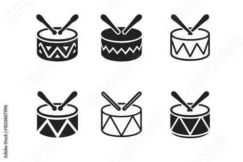 Traditional Festival Emblems. traditional festivals. Icon set. Set Logo of traditional festivals: ceremonial drum with sticks. harmonious logo variations of