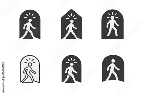 Triumphant Icon Set. Person overcoming challenges. Icon set. Set Logo of Person overcoming challenges: Light at tunnel?s end. harmonious logo variations of the
