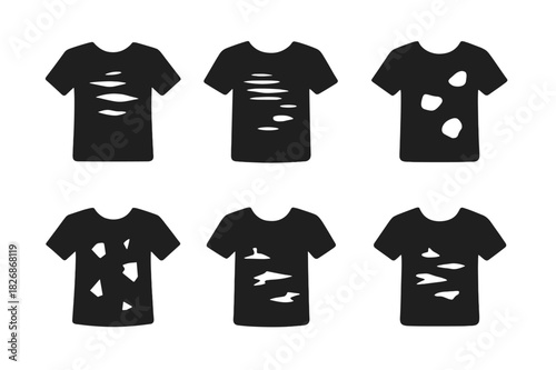 Worn-Out Clothing Logos. Worn-out clothing. Icon set. Set Logo of worn-out clothing: fabric distress pattern. harmonious logo variations of the same emblematic