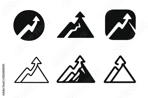 Storytelling Logo Variations. storytelling practices. Icon set. Set Logo of storytelling practices: plot mountain diagram with rising action. harmonious logo