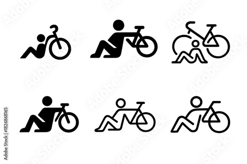 Bicycle Logo Variations. Bicycles & Outdoor Activities. Icon set. Set Logo of outdoor lifestyle: person resting beside bicycle. harmonious logo variations of