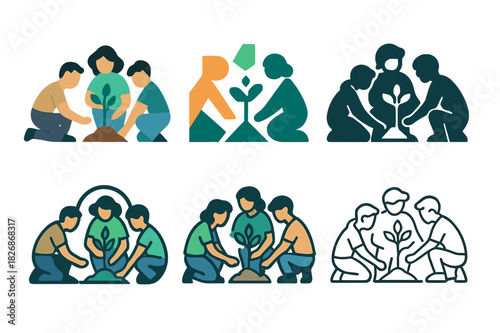 Youth Social Icons. Young people participating in social activities and friendships. Icon set. Set Logo of Young people participating in social activities and