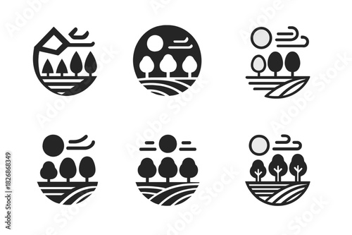 Rural Adaptation Icons. Rural communities and their adaptation to changing climates. Icon set. Set Logo of Rural communities and their adaptation to changing