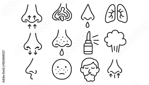 Nasal congestion symptoms and treatment vector icon illustration