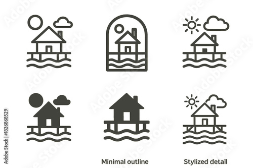 Rural Climate Adaptation Logos. Rural communities and their adaptation to changing climates. Icon set. Set Logo of Rural communities and their adaptation to