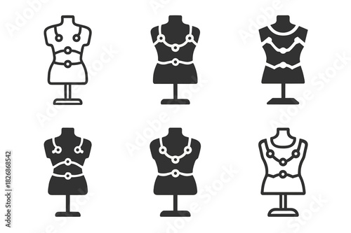 Smart Clothing Icons. Fashion and Technology (Wearable Tech, Smart Clothing). Icon set. Set Logo of smart apparel: mannequin wearing connected clothing.