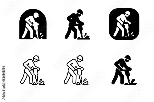 Road Repair Icons. Road maintenance crews repairing potholes and streets. Icon set. Set Logo of Road maintenance crews repairing potholes and