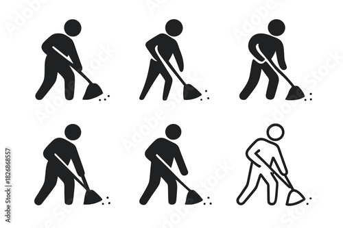 Sanitation Logo Variations. Sweeping the Floor. Icon set. Set Logo of sanitation: abstract figure cleaning floor. harmonious logo variations of the same