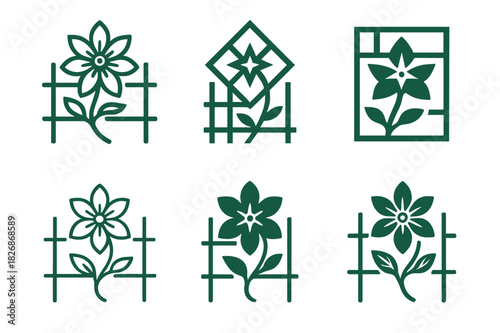 Climbing Plants Icon Set. Adding climbing plants like ivy or roses along fences or trellises. Icon set. Set Logo of Adding climbing plants like ivy or roses