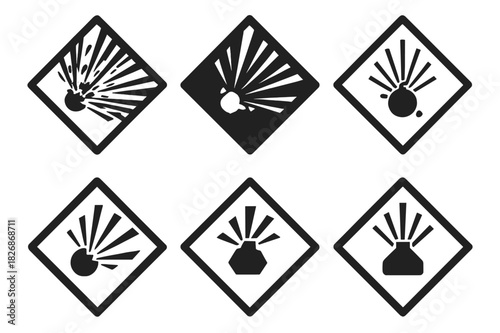 Chemical Hazard Icons. Chemical safety labels. Icon set. Set Logo of hazard communication: explosive material symbol. harmonious logo variations of the same